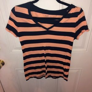 Orange and envy striped vneck